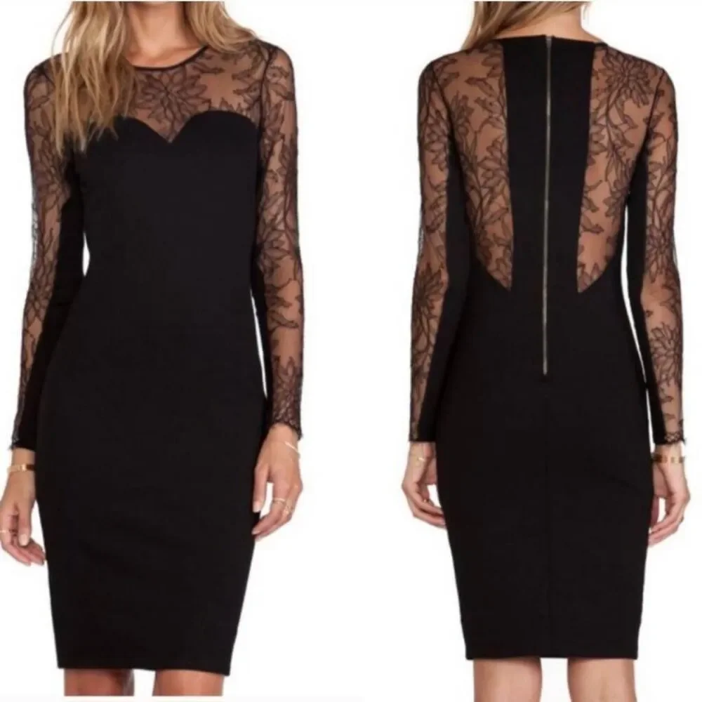 NWT MASON Black Lace‎ Bodycon Dress Sz Small Sheer Sexy LBD Party Cocktail Club